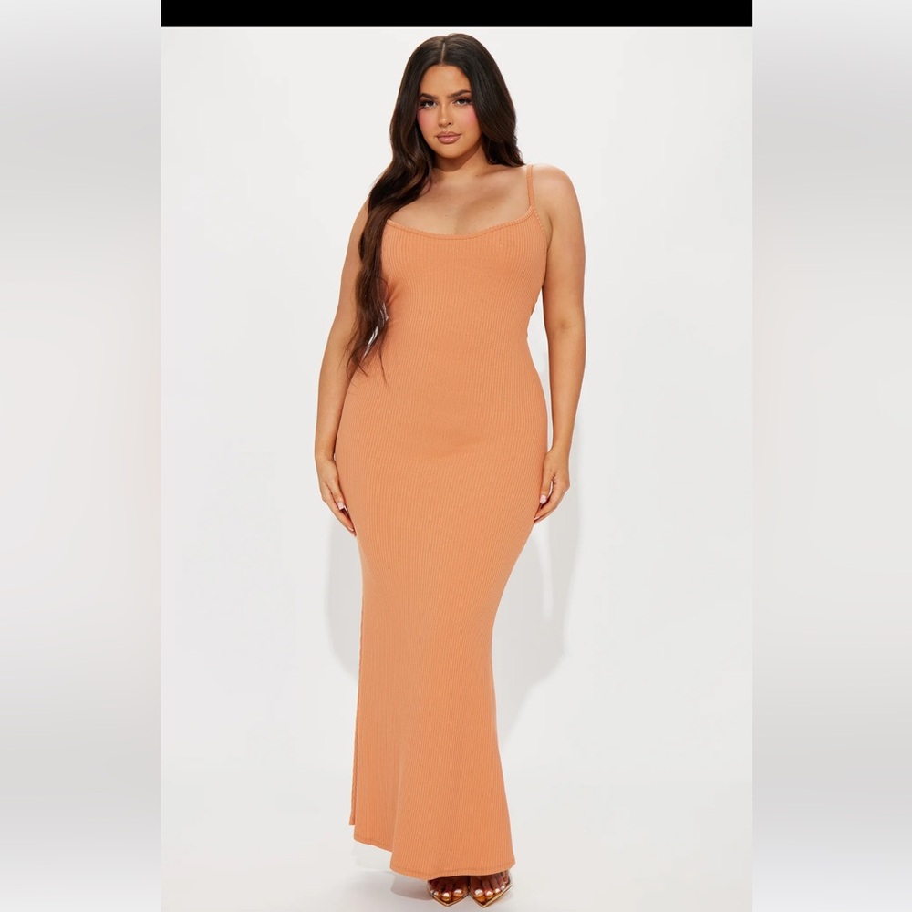 Peach Ribbed Maxi Dress